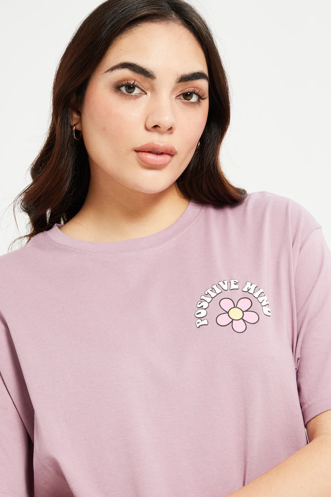 Women Mauve Lady Printed Oversize T-Shirt