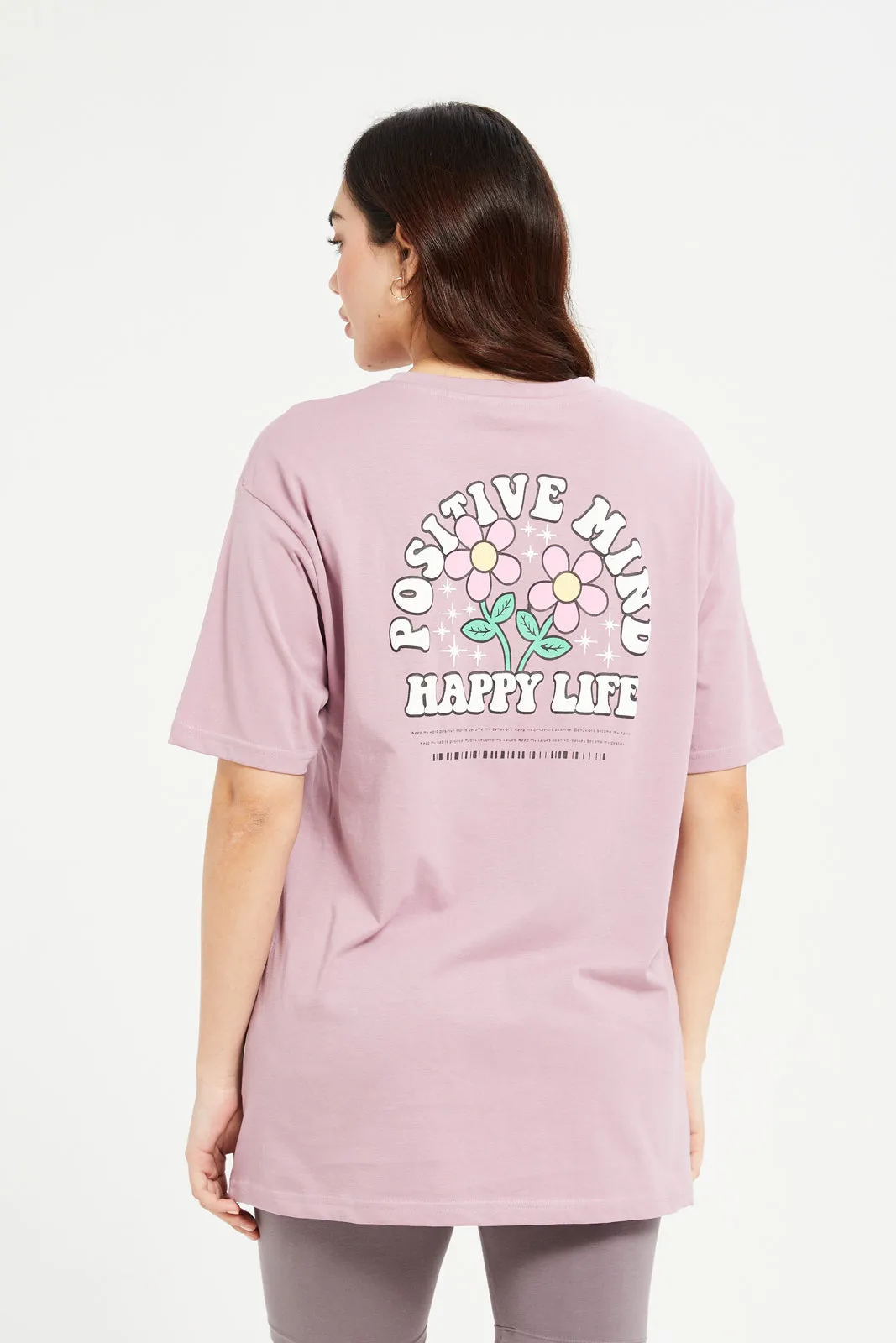 Women Mauve Lady Printed Oversize T-Shirt