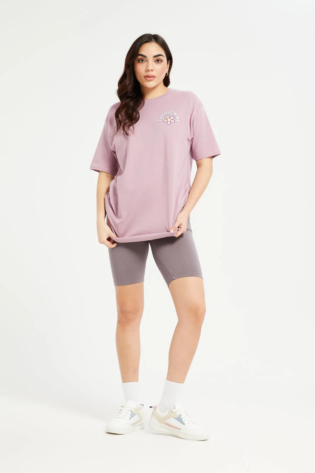 Women Mauve Lady Printed Oversize T-Shirt