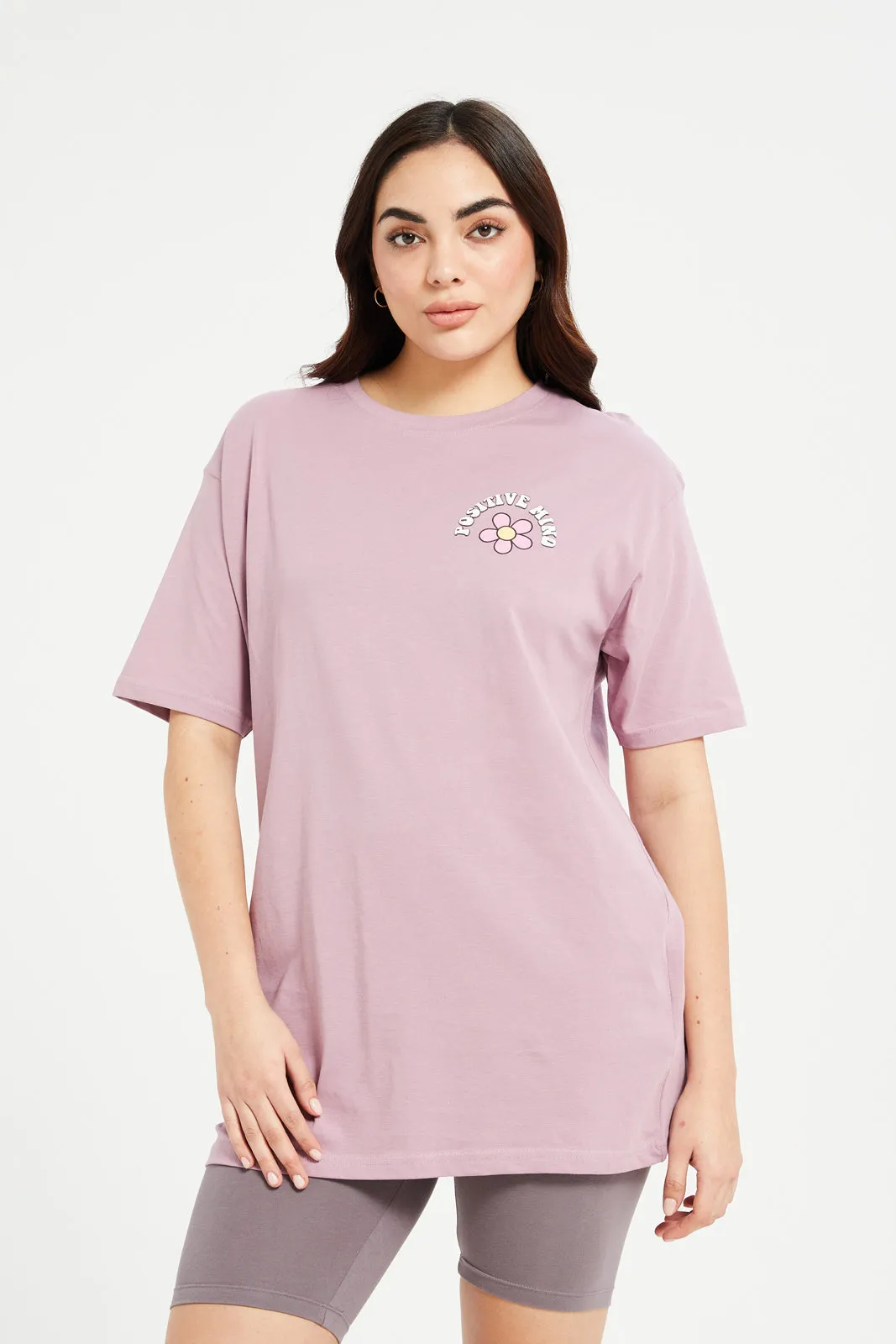 Women Mauve Lady Printed Oversize T-Shirt