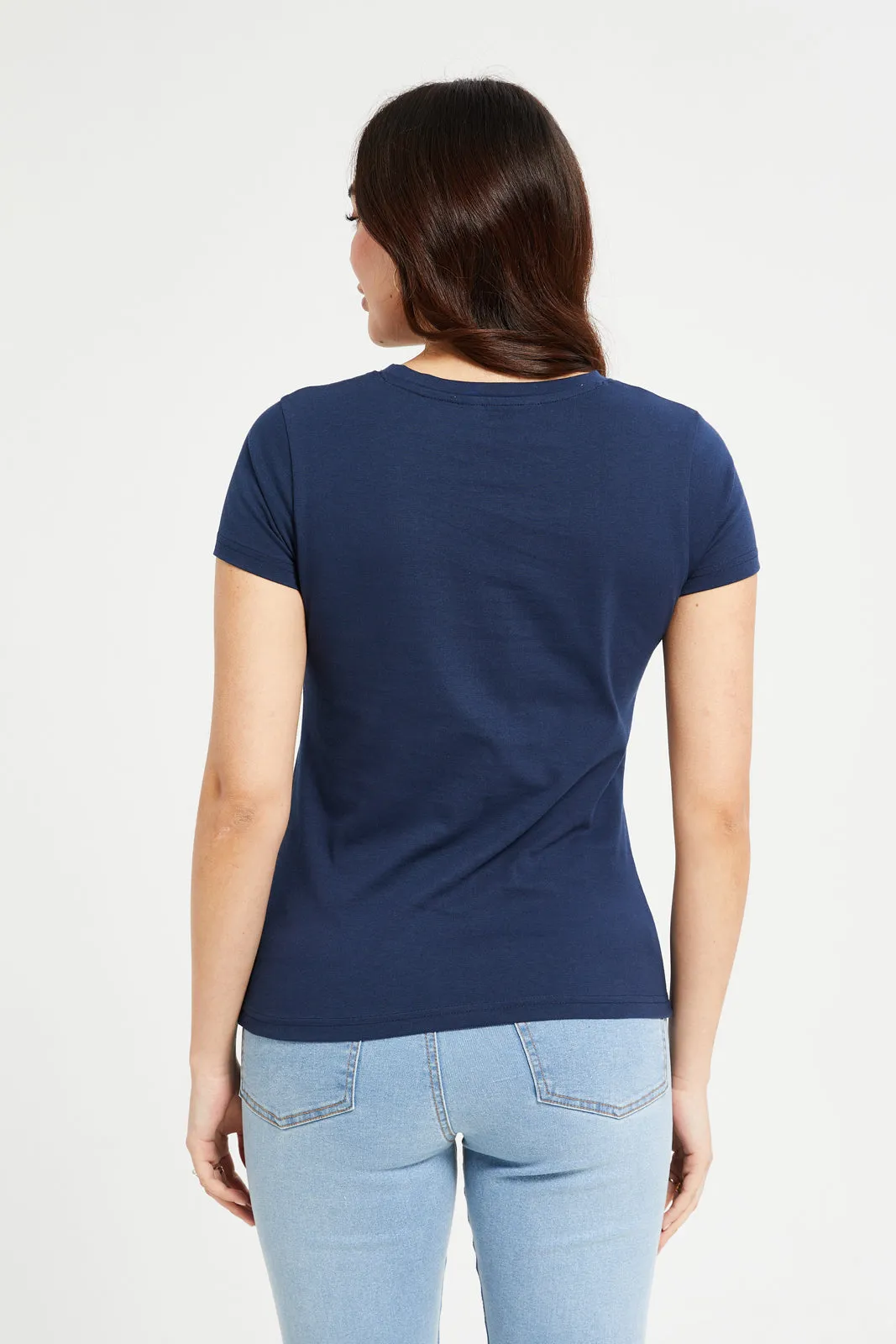 Women Navy Printed T-Shirt