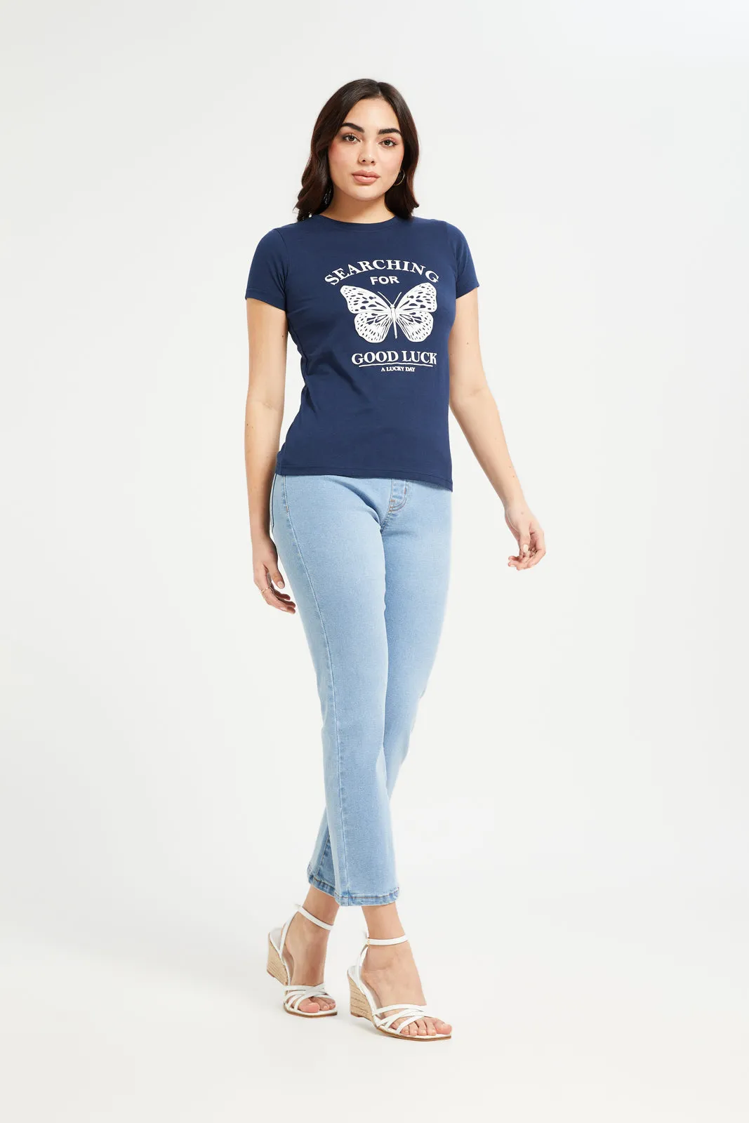 Women Navy Printed T-Shirt