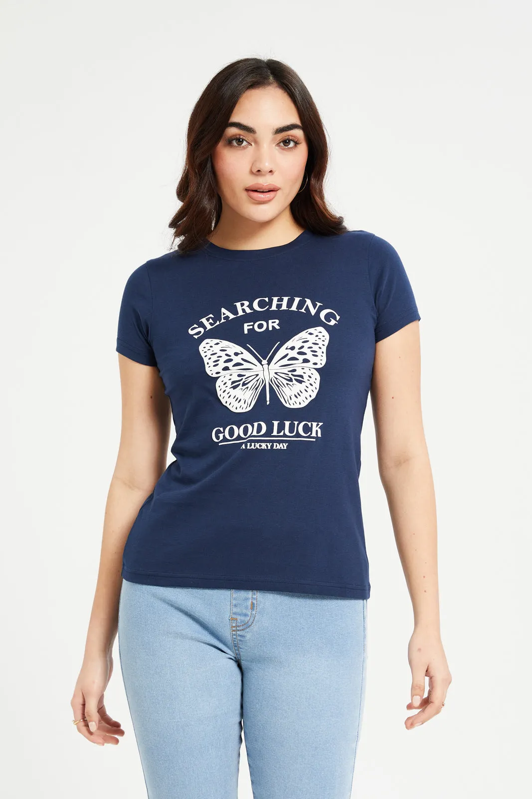 Women Navy Printed T-Shirt