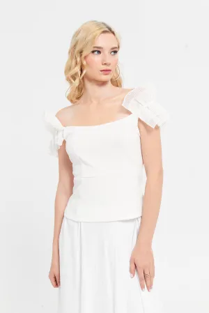 Women White Ruffled Top