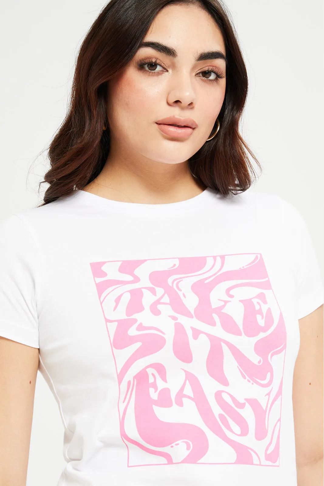 Women White Take It Easy Printed T-Shirt