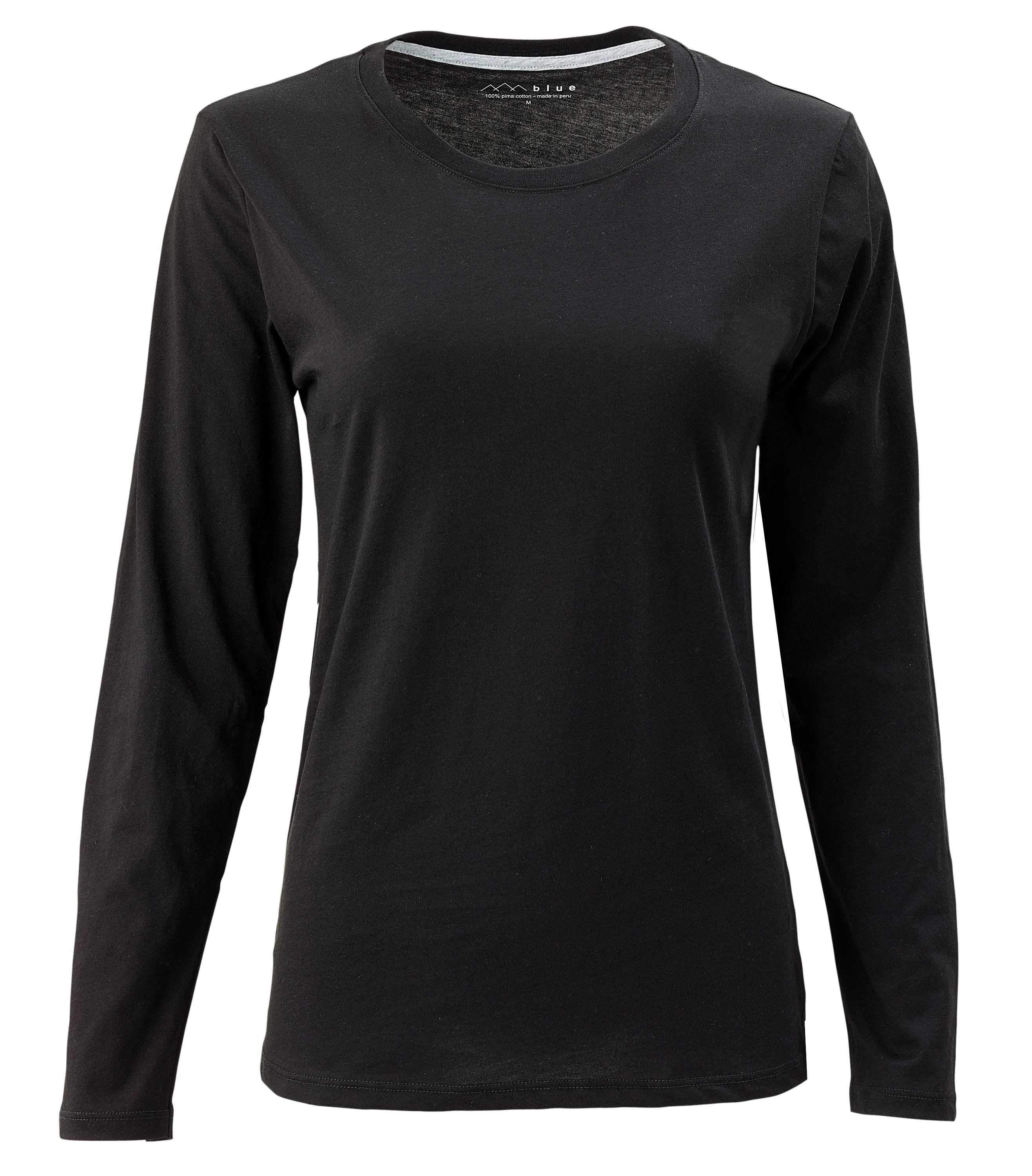 Women's 100% Pima Cotton Crew Neck Tee Shirt Long Sleeve