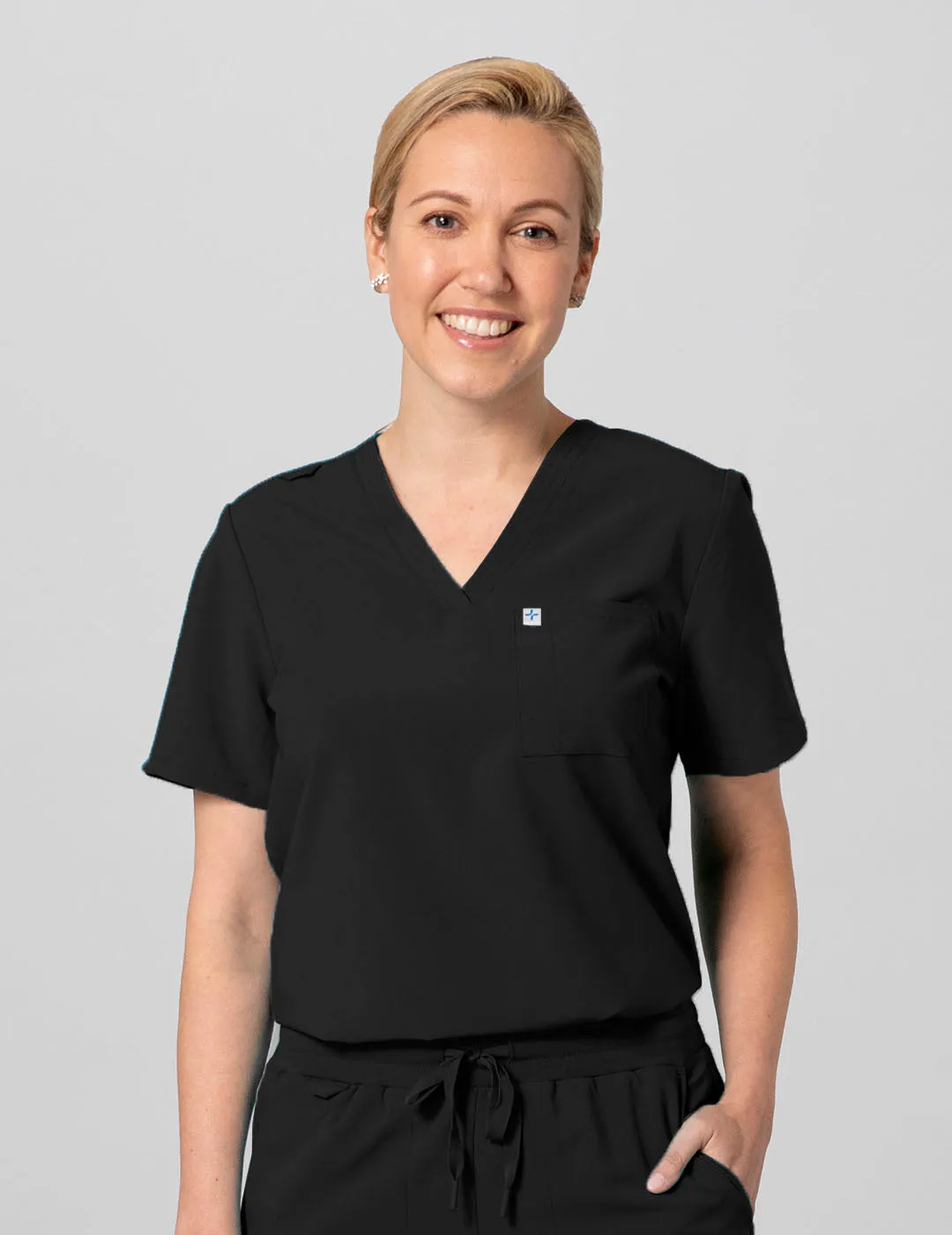 Womens 2-Pocket V-Neck Scrub Top -  Black