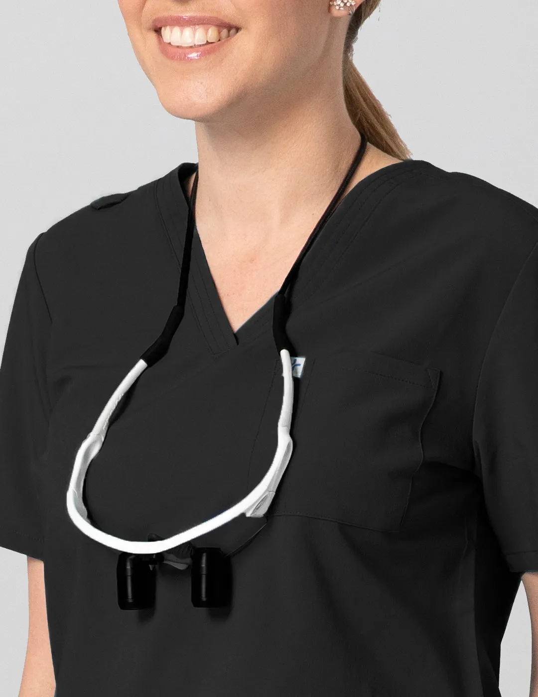 Womens 2-Pocket V-Neck Scrub Top -  Black