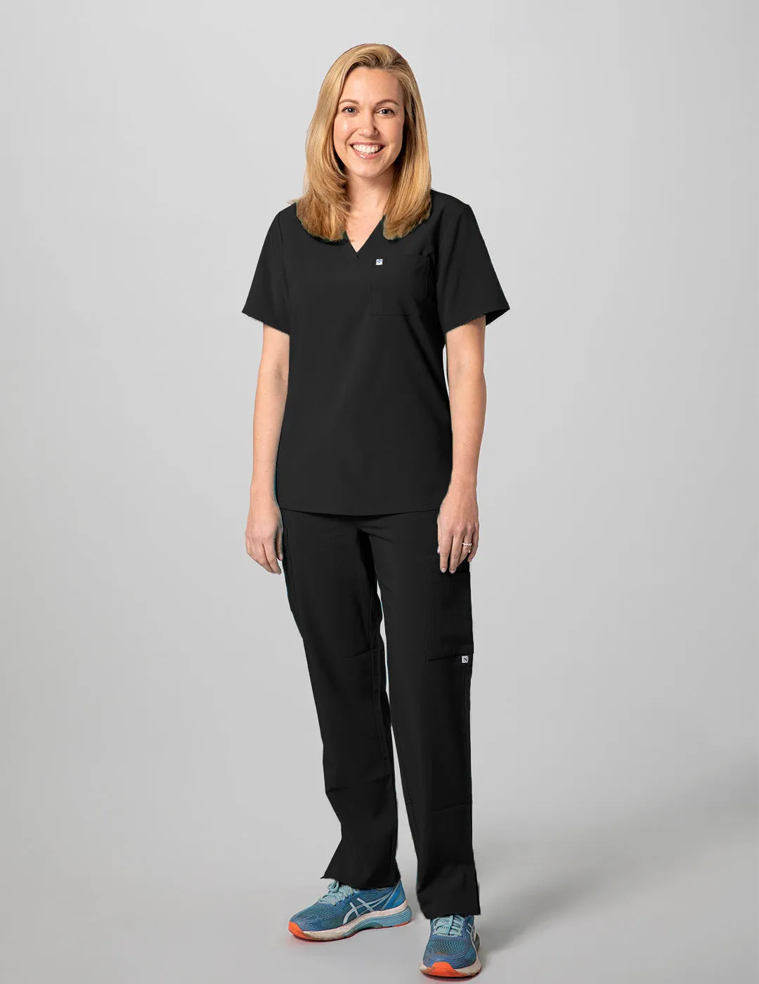 Womens 2-Pocket V-Neck Scrub Top -  Black