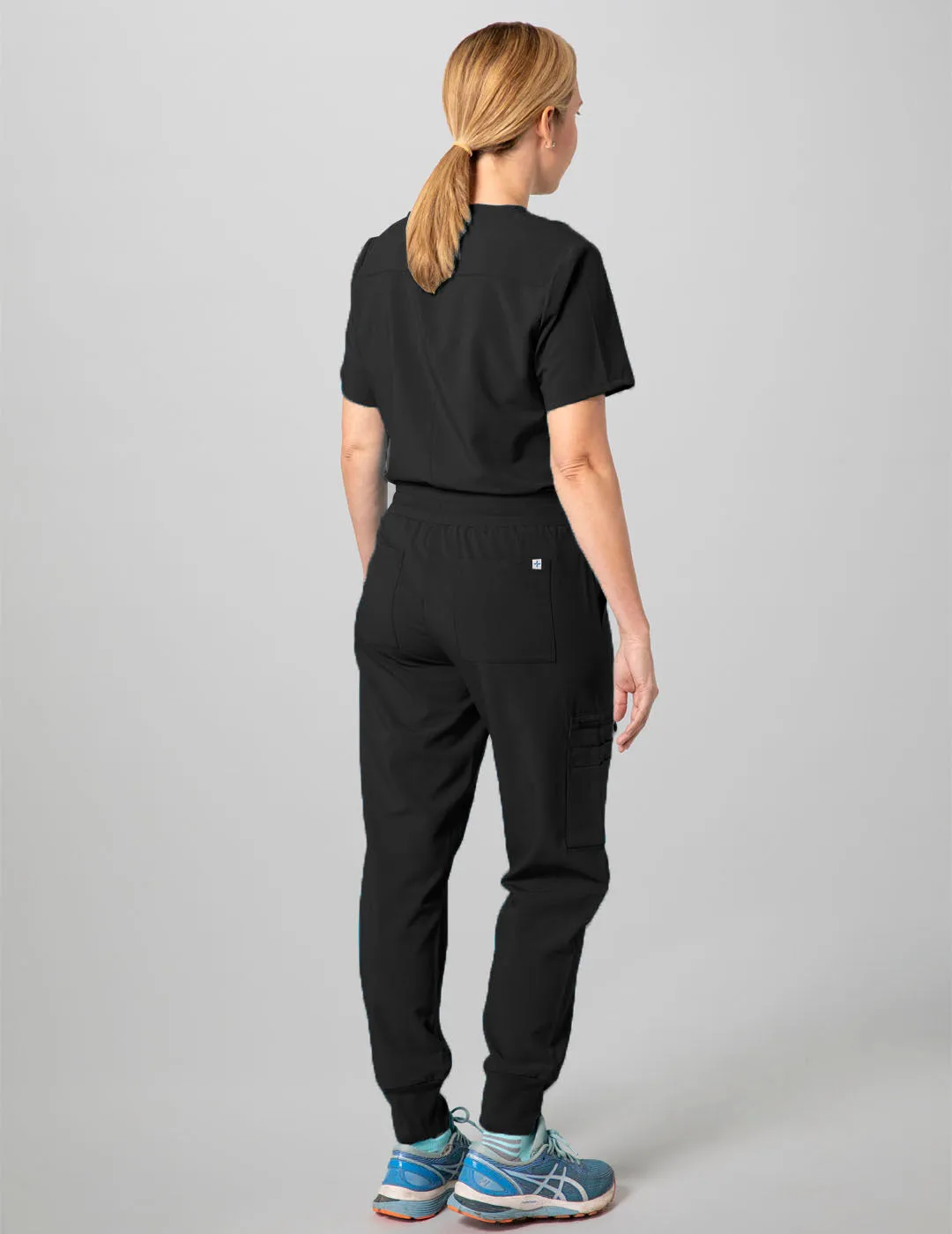 Womens 2-Pocket V-Neck Scrub Top -  Black