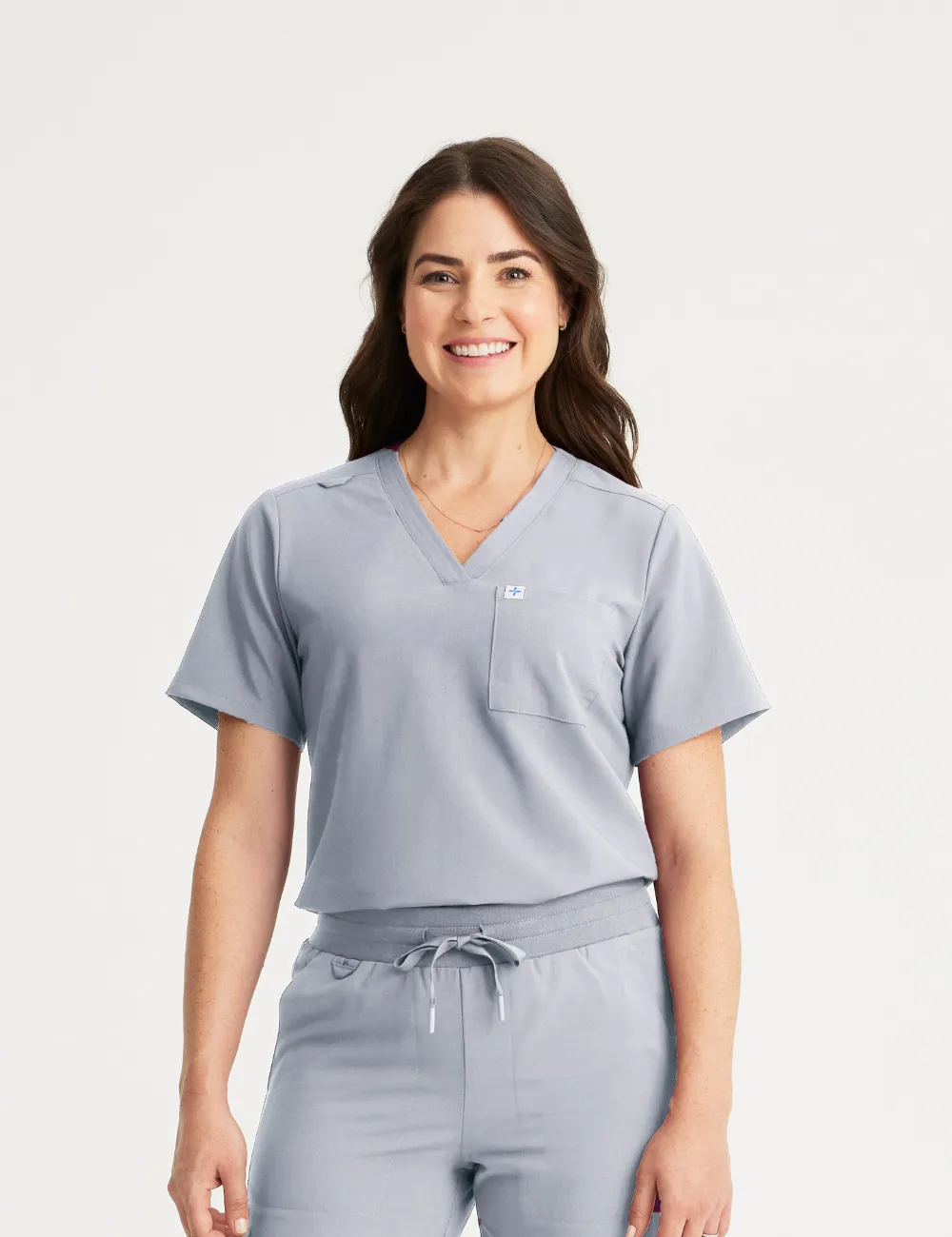 Womens 2-Pocket V-Neck Scrub Top - Stone Gray