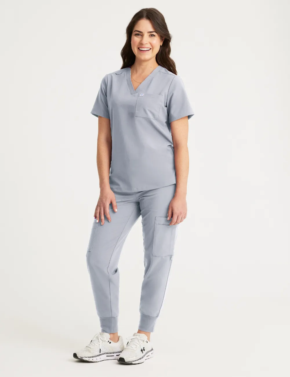 Womens 2-Pocket V-Neck Scrub Top - Stone Gray