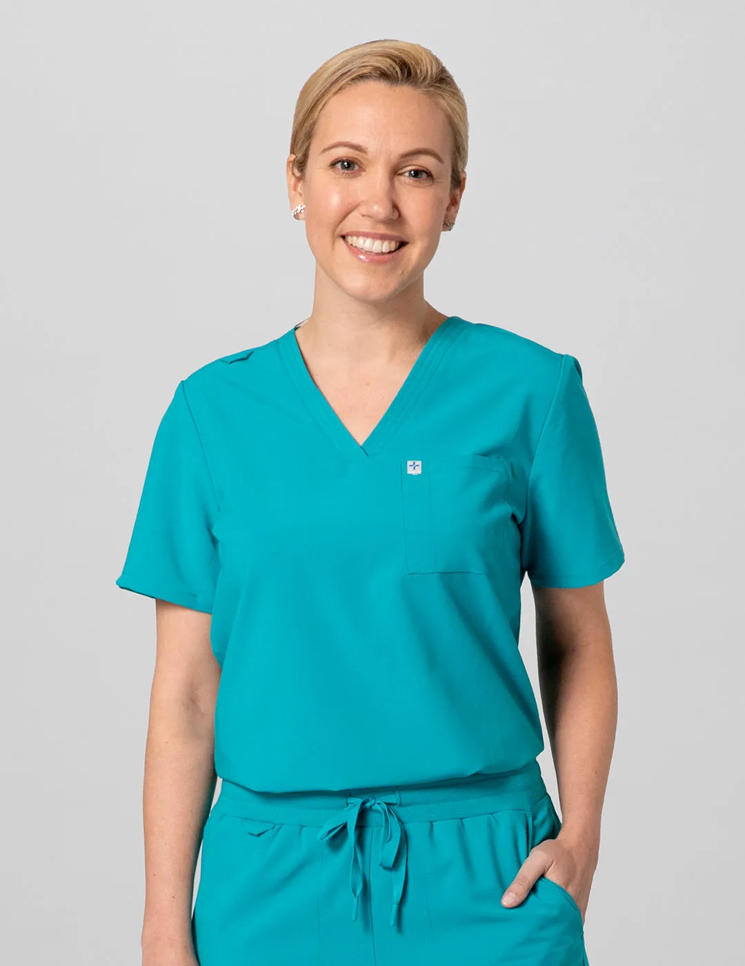 Womens 2-Pocket V-Neck Scrub Top - Teal