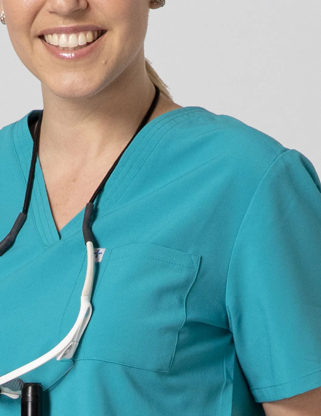 Womens 2-Pocket V-Neck Scrub Top - Teal