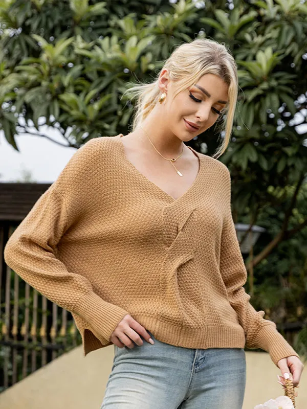 Women's casual solid color versatile long-sleeved sweater