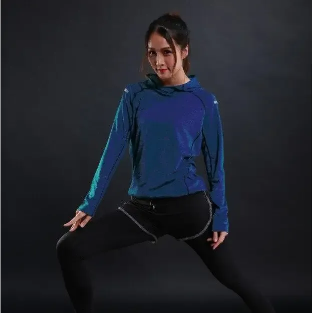 Women’s long sleeve running t-shirts quick dry gym fitness hooded