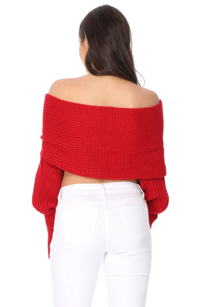 YEMAK Sexy Off The Shoulder Long Sleeve Wrap Sweater Shawl With Sleeve KC003