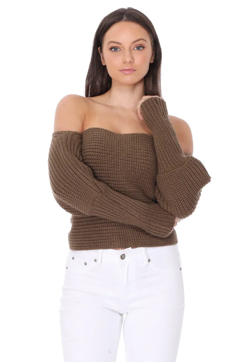 YEMAK Sexy Off The Shoulder Long Sleeve Wrap Sweater Shawl With Sleeve KC003